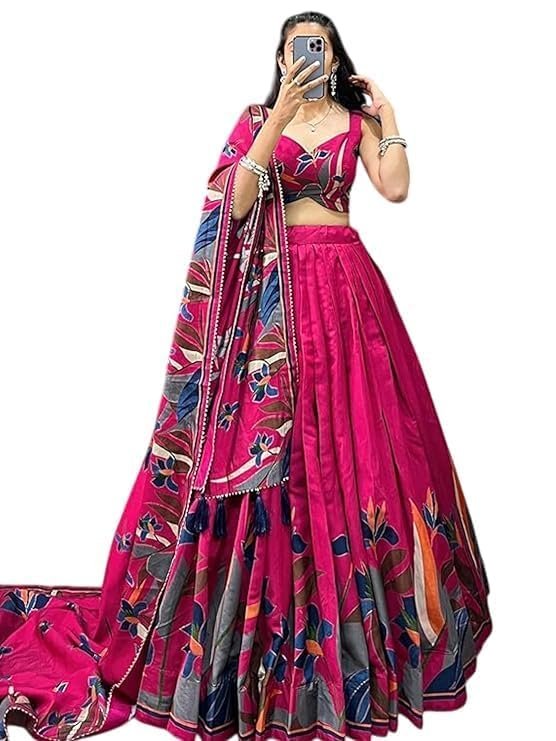 Women Tussar Silk Lehenga Choli Set | Patola Print with Foil Work | Unstitched Blouse | Designer Ethnic Wear Semi Stitched Wedding Special Foil Work Lehenga Choli For Any Occasion - Image 2