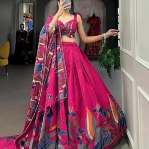 Women Tussar Silk Lehenga Choli Set | Patola Print with Foil Work | Unstitched Blouse | Designer Ethnic Wear Semi Stitched Wedding Special Foil Work Lehenga Choli For Any Occasion