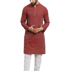 LATEST CHIKAN Men's Cotton Regular Striped Knee Lenght Kurta Full Sleeves