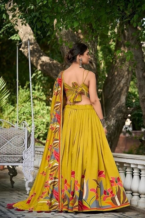 Women's Trending Designeer Tussar Silk Lehenga Choli Print with Foil Work With Unstitched Blouse Patola Print Adorned with Foil Work For Navrati || Wedding - Image 6