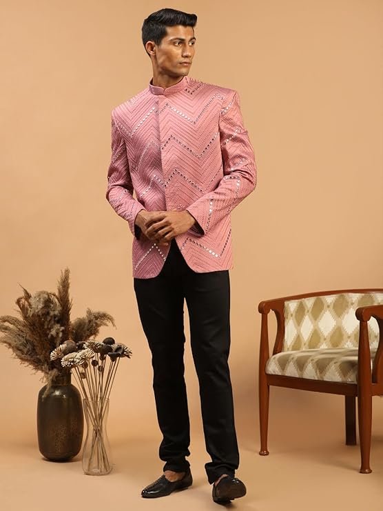 VASTRAMAY Men Mirror Work Jodhpuri Jacket | Viscose Slim Fit Ethnic Wear with Mandarin Collar | Wedding & Festive Indo Western Outfit - Image 4