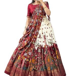 Women's Trending Designeer Tussar Silk Lehenga Choli Print with Foil Work With Unstitched Blouse Patola Print Adorned with Foil Work For Navrati || Wedding