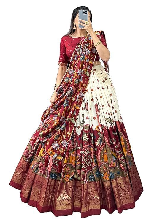 Women's Trending Designeer Tussar Silk Lehenga Choli Print with Foil Work With Unstitched Blouse Patola Print Adorned with Foil Work For Navrati || Wedding