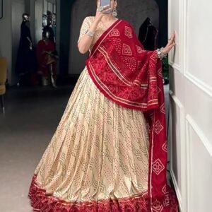 Women's Trending Designeer Dola silk Lehenga Choli Dola silk Digital Print with Foil Work With Unstitched Blouse Digital Print Adorned with Foil Work For Navrati