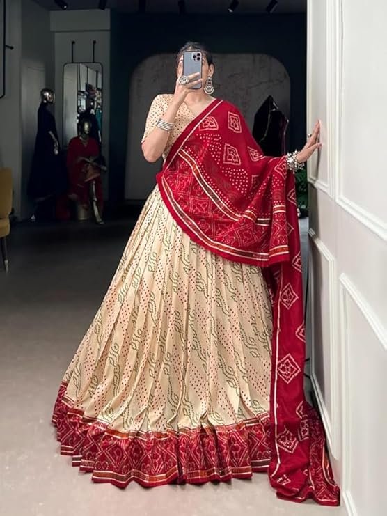 Women's Trending Designeer Dola silk Lehenga Choli Dola silk Digital Print with Foil Work With Unstitched Blouse Digital Print Adorned with Foil Work For Navrati