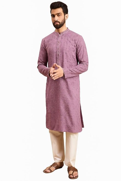 Tavasya Men Rayon Geometric Embroidered Mandarin Collar Straight Kurta - Image 4
