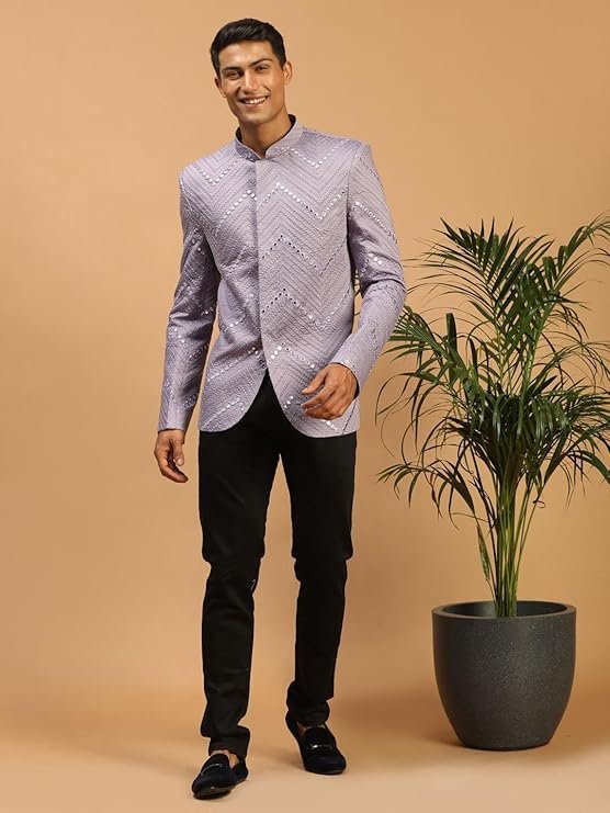 VASTRAMAY Men Mirror Work Jodhpuri Jacket | Viscose Slim Fit Ethnic Wear with Mandarin Collar | Wedding & Festive Indo Western Outfit - Image 2
