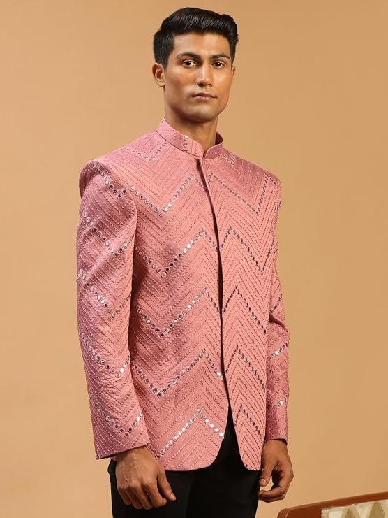 VASTRAMAY Men Mirror Work Jodhpuri Jacket | Viscose Slim Fit Ethnic Wear with Mandarin Collar | Wedding & Festive Indo Western Outfit - Image 6