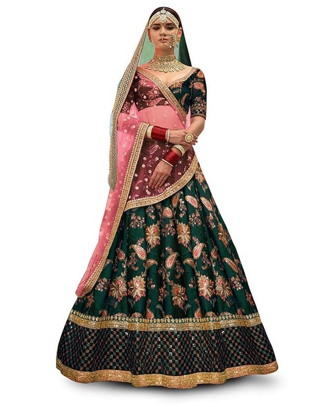 Zeel Clothing Women's Silk Semi-Stitched Lehenga Choli
