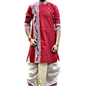 Pure Cotton Full Sleeves Kurta of Jamdani Craftsmanship, Perfect for Weddings, Parties, Poojas, Festivals etc.