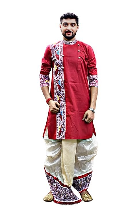 Pure Cotton Full Sleeves Kurta of Jamdani Craftsmanship, Perfect for Weddings, Parties, Poojas, Festivals etc.