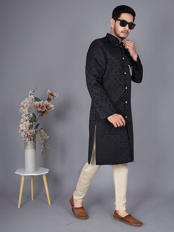 Mens Ethnic Wear Indo Western Kurta Pyjama Set - Image 6