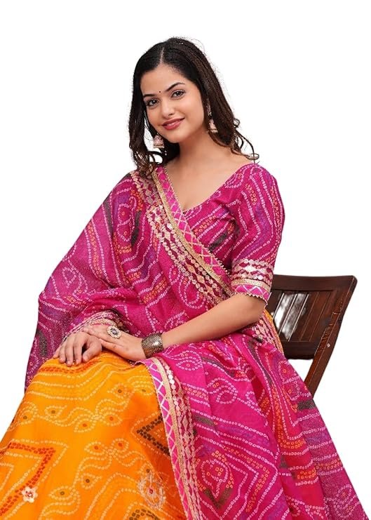 Traditional Kota Doria Lehenga Choli for Women | Heavy Aari Work Ghagra Choli | 41 Inch Free Size Lehenga | 2.5m Dupatta with 1m Unstitched Blouse Piece | Rajasthani Wedding Puja Ethnic Lehenga Set - Image 3