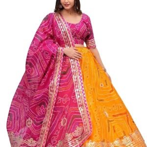 Traditional Kota Doria Lehenga Choli for Women | Heavy Aari Work Ghagra Choli | 41 Inch Free Size Lehenga | 2.5m Dupatta with 1m Unstitched Blouse Piece | Rajasthani Wedding Puja Ethnic Lehenga Set