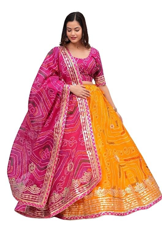 Traditional Kota Doria Lehenga Choli for Women | Heavy Aari Work Ghagra Choli | 41 Inch Free Size Lehenga | 2.5m Dupatta with 1m Unstitched Blouse Piece | Rajasthani Wedding Puja Ethnic Lehenga Set