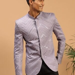 VASTRAMAY Men Mirror Work Jodhpuri Jacket | Viscose Slim Fit Ethnic Wear with Mandarin Collar | Wedding & Festive Indo Western Outfit