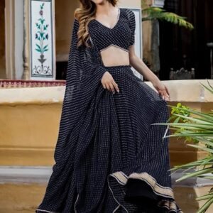 Zeel Clothing Women's Leheriya Print Pure Georgette New Semi Stitched Lehenga Choli With Dupatta (Latest-Stylish-Wedding-Designer-New)