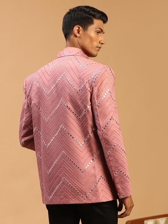 VASTRAMAY Men Mirror Work Jodhpuri Jacket | Viscose Slim Fit Ethnic Wear with Mandarin Collar | Wedding & Festive Indo Western Outfit - Image 5