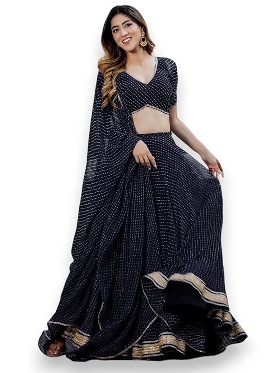 Zeel Clothing Women's Leheriya Print Pure Georgette New Semi Stitched Lehenga Choli With Dupatta (Latest-Stylish-Wedding-Designer-New) - Image 6