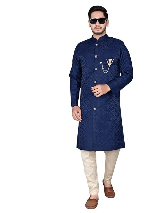 Mens Ethnic Wear Indo Western Kurta Pyjama Set - Image 4