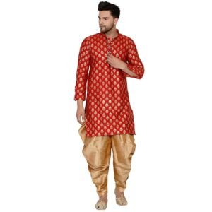 Veera Paridhaan Men's Banarasi Full Sleeve Printed Long Straight Kurta and Dhoti Set