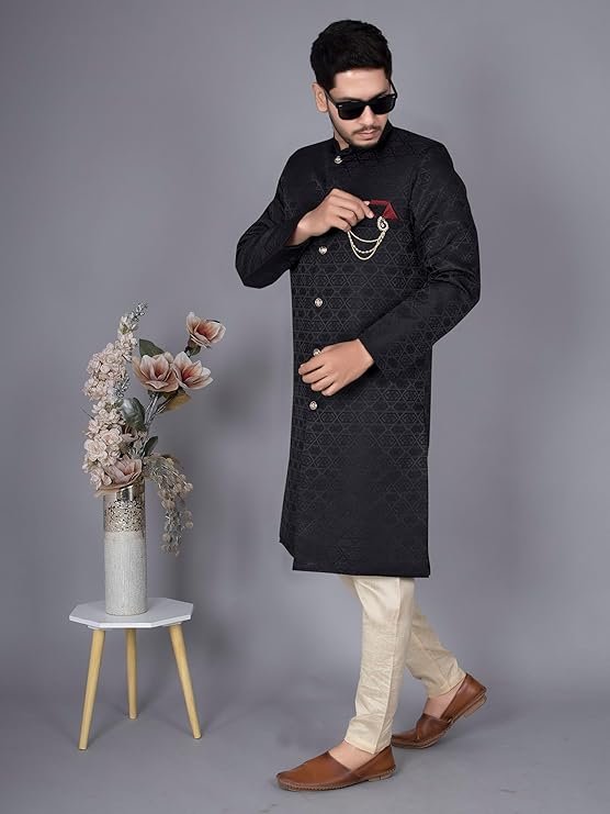 Mens Ethnic Wear Indo Western Kurta Pyjama Set - Image 5