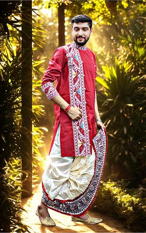 Pure Cotton Full Sleeves Kurta of Jamdani Craftsmanship, Perfect for Weddings, Parties, Poojas, Festivals etc. - Image 5