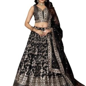 Zeel Clothing Women Dola Silk Semi stitched Sequins Zari Embroidered Jacquard Lehenga Choli With Dupatta