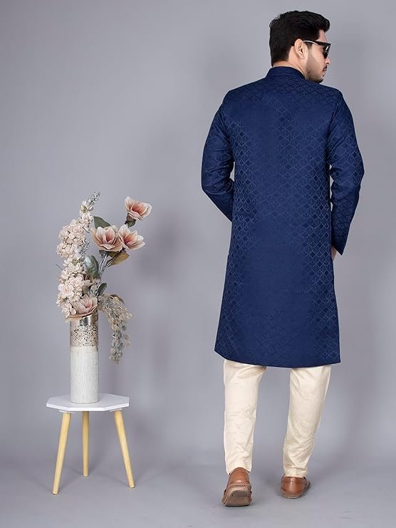 Mens Ethnic Wear Indo Western Kurta Pyjama Set - Image 2