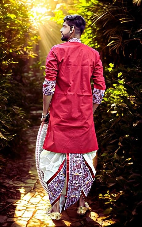 Pure Cotton Full Sleeves Kurta of Jamdani Craftsmanship, Perfect for Weddings, Parties, Poojas, Festivals etc. - Image 6