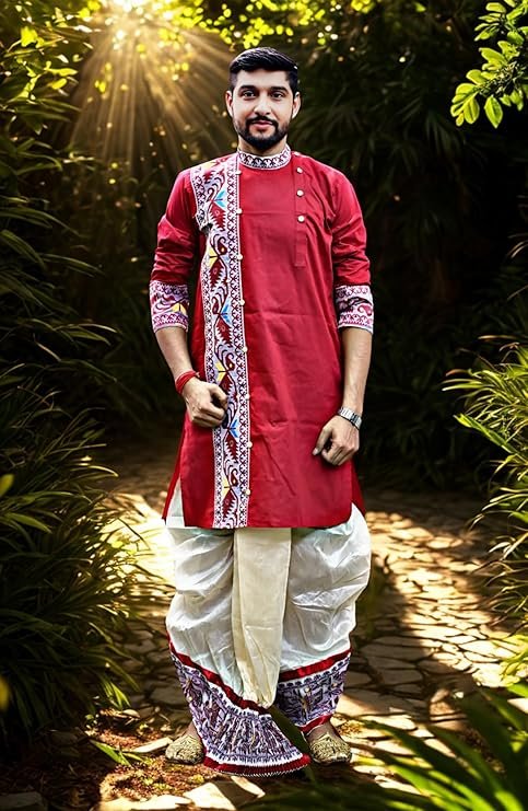 Pure Cotton Full Sleeves Kurta of Jamdani Craftsmanship, Perfect for Weddings, Parties, Poojas, Festivals etc. - Image 2