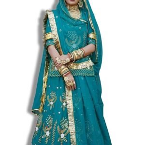 Heavy Embroidery Shimmer Silk Rajputi Dress for Women | Rajasthani Rajputi Poshak | Designer Bridal Wedding Lehenga