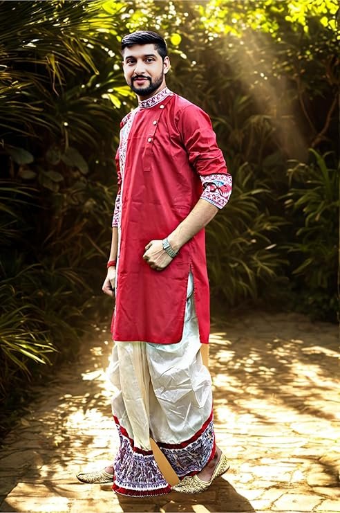 Pure Cotton Full Sleeves Kurta of Jamdani Craftsmanship, Perfect for Weddings, Parties, Poojas, Festivals etc. - Image 4